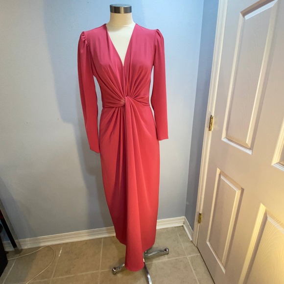 Vintage Miss Elliette Pink Midi Dress Long Sleeve Twist Front Made in USA Size 6 - Picture 1 of 13